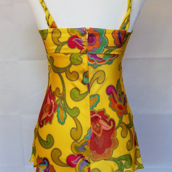 Trina Turk Silk Blouse Top Yellow Florals - Picture 2 of 7